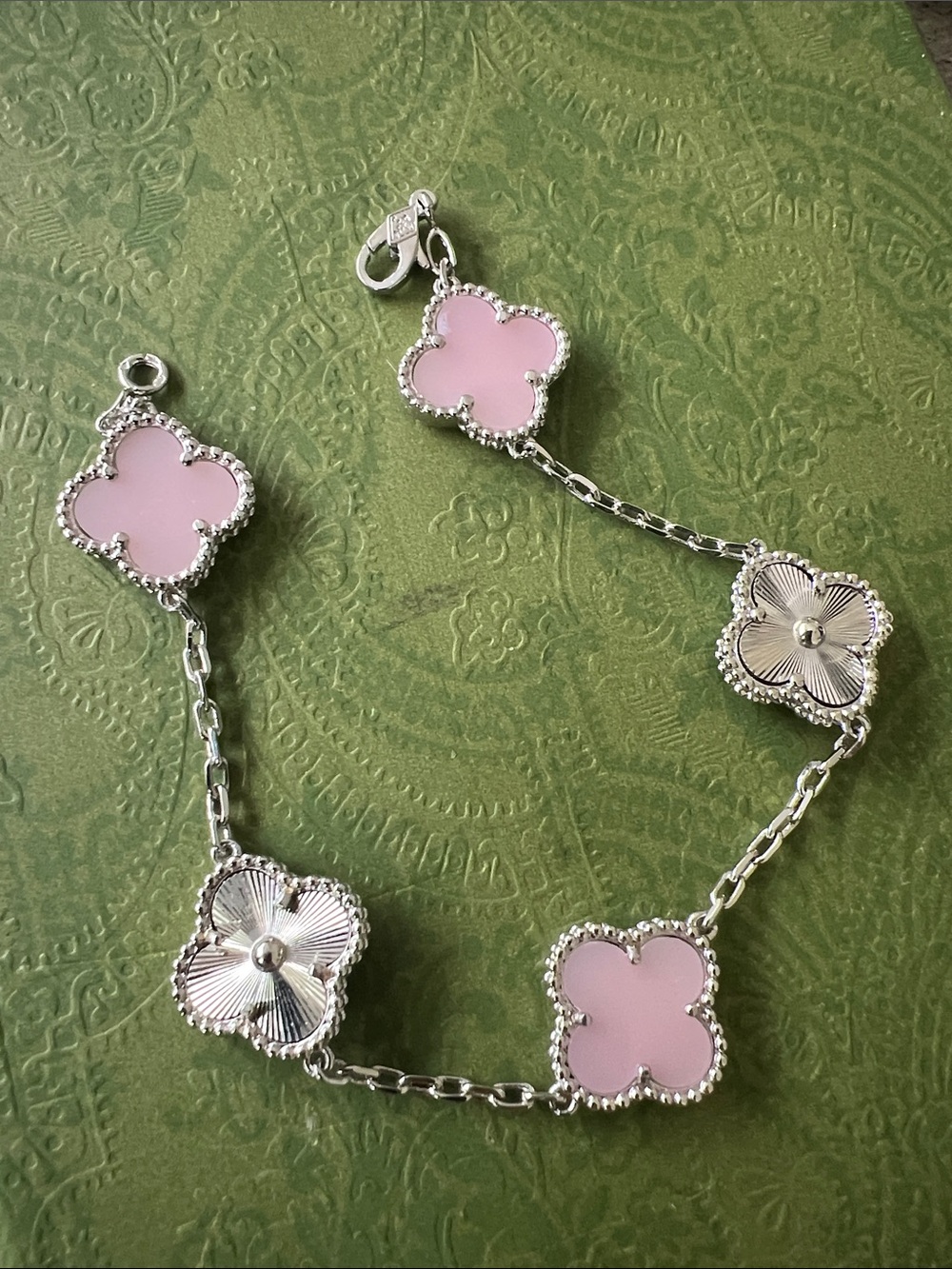 Pink Clover-Link Silver Bracelet - Elegant Jewelry copper plated silver